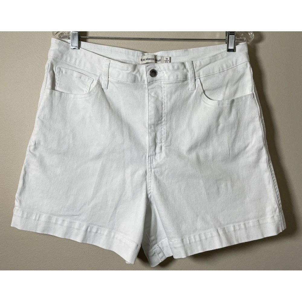 RM Rebecca Minkoff White Denim Stretch High Rise Mom Shorts Women's Size 14